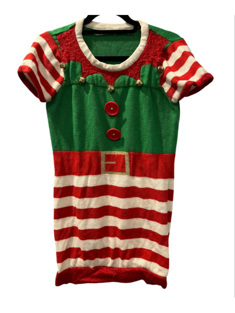 Holiday Elf Costume Ugly Christmas Sweater Dress With Jingle Bells Size Small